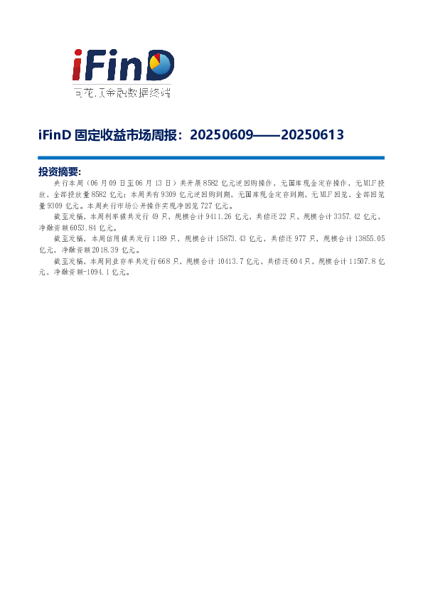 iFinD固定收益周报(6.9-6.13)